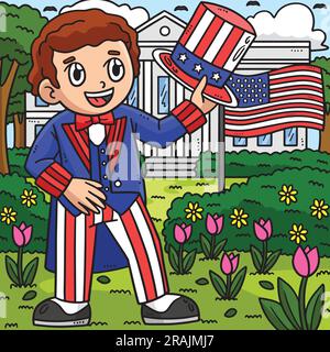 4th Of July Boy Wearing Uncle Sam Outfit Coloring Stock Vector Image ...