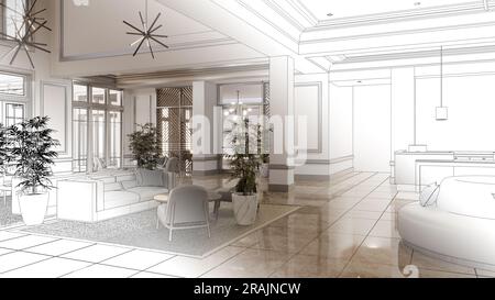 3d render of hotel reception and lobby Stock Photo - Alamy