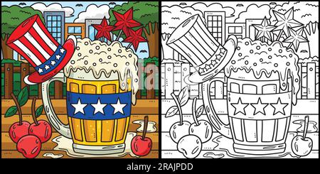 4th Of July Beer Mug with Top Hat Illustration Stock Vector