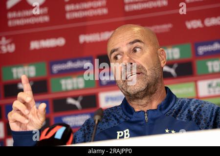 EINDHOVEN - The new head coach Peter Bosz during a presentation at the Phillips stadium on July 4, 2023 in Eindhoven, the Netherlands. ANP JEROEN PUTMANS Stock Photo