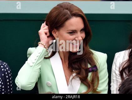 The Princess of Wales watching Katie Boulter in action against Daria Saville on day two of the 2023 Wimbledon Championships at the All England Lawn Tennis and Croquet Club in Wimbledon. Picture date: Tuesday July 4, 2023. Stock Photo