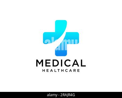 Modern Healthcare Medical Logo. Blue Geometric Linear Rounded Cross Sign Health Icon Infinity Style isolated on White Background. Flat Vector Logo Des Stock Vector