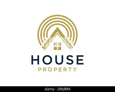 House Logo. Gold House Symbol Geometric Linear Style isolated on White Background. Usable for Real Estate, Construction, Architecture and Building Log Stock Vector