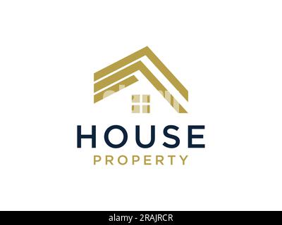 House Logo. Gold House Symbol Geometric Linear Style isolated on White Background. Usable for Real Estate, Construction, Architecture and Building Log Stock Vector