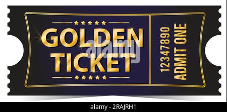 Cinema golden tickets. Gold movie, Park, or theatre coupons. realistic vector ticket template Stock Vector