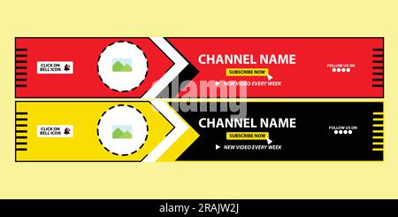 Youtube Channel Horizontal Yellow, black, red color Cover. Banner with Nick name. The header for Social Media Account with Transparent Background. Stock Vector