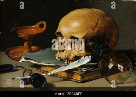 Pieter Claesz - Still Life with a Skull and a Writing Quill Pieter Claesz: Dutch, Berchem? 1596/97–1660 Haarlem 1628; Oil on wood; Stock Photo