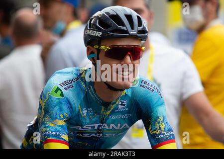 Bilbao, Spain - July 1, 2023: The cyclist LUIS LEON SANCHEZ, from the ASTANA QAZAQSTAN team, at the presentation of the Tour de France in the first st Stock Photo