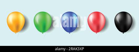 Ballons vector illustration, 3d balloons vector template, Orange, black, green, red, black. Stock Vector