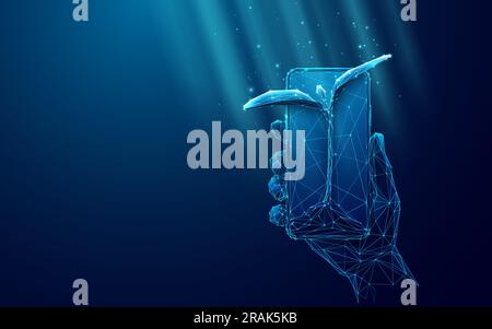 Smartphone in Hand and Sprout. Abstract Online Smart Farming Concept. Stock Vector