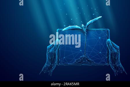 Tablet in hands and Growing Sprout. Abstract Smart Farming Concept Stock Vector
