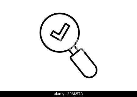 Find icon. Search, Magnifying glass with check mark. Line icon style design. Simple vector design editable Stock Vector