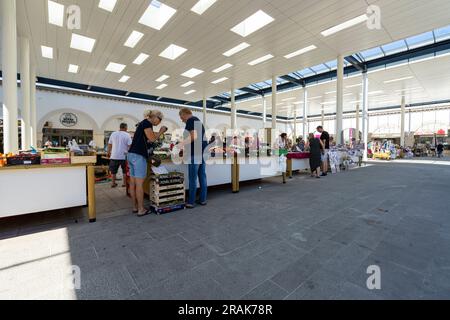Koper, Slovenia. July 2, 2023. view of the open air market in the city center Stock Photo