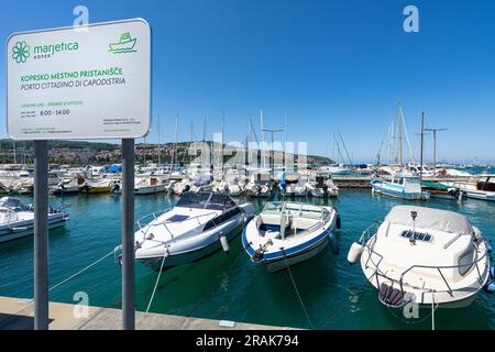 Koper, Slovenia. July 2, 2023.  panoramic view of the pier of the marina in the city center Stock Photo