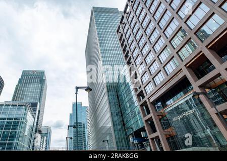 London- June 2023: Morgan Stanley Building in London's Canary Wharf, American multinational investment bank and financial services Stock Photo