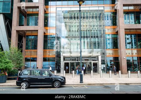 London- June 2023: Morgan Stanley Building in London's Canary Wharf, American multinational investment bank and financial services company Stock Photo