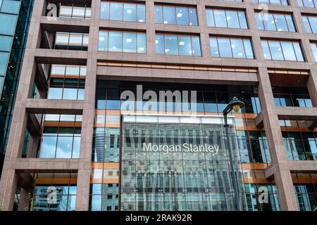 London- June 2023: Morgan Stanley Building in London's Canary Wharf, American multinational investment bank and financial services company Stock Photo