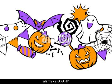 Happy Halloween pattern. Holiday background with celebration items. Stock Vector