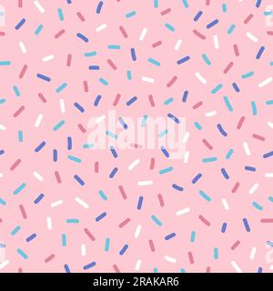 Yummy sprinkle seamless pattern on pink background. Sweet vector illustration, perfect for party decoration and candy shop. Stock Vector