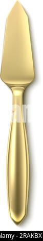 Golden butter knife. Realistic shining metal tableware isolated on white background Stock Vector