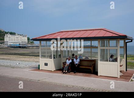 Sea front shelters at Llandudno in North Wales, Uk Stock Photo