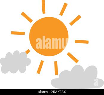 Sun behind clouds. Cute weather sky symbol isolated on white background Stock Vector
