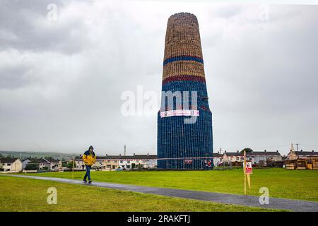 Craigyhill bonfire in Larne, Co. Antrim. Picture date: Tuesday July 4, 2023. Stock Photo