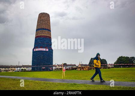 Craigyhill bonfire in Larne, Co. Antrim. Picture date: Tuesday July 4, 2023. Stock Photo