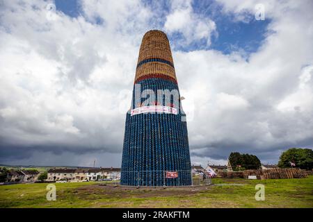 Craigyhill bonfire in Larne, Co. Antrim. Picture date: Tuesday July 4, 2023. Stock Photo