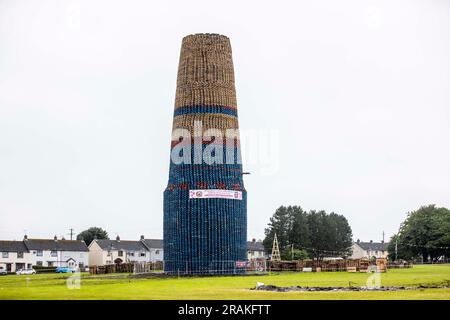 Craigyhill bonfire in Larne, Co. Antrim. Picture date: Tuesday July 4, 2023. Stock Photo