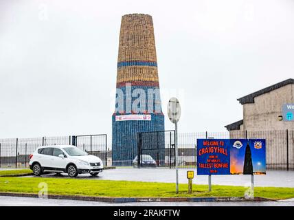 Craigyhill bonfire in Larne, Co. Antrim. Picture date: Tuesday July 4, 2023. Stock Photo