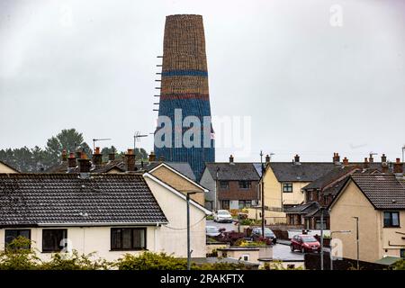 Craigyhill bonfire in Larne, Co. Antrim. Picture date: Tuesday July 4, 2023. Stock Photo