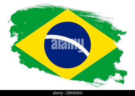 Stroke brush textured flag of brazil on white background Stock Photo ...