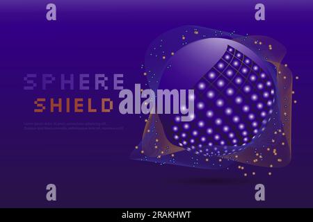 Sphere shield protect. Virus protection bubble. Antiviral technology background. 3d energy ball barrier. Landing page  Stock Vector