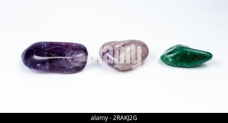 different colorful Semi Precious stones on white background Stock Photo