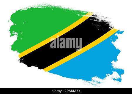 National flag of Tanzania on grunge stroke brush textured white background Stock Photo