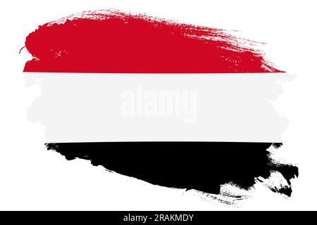 Stroke brush textured flag of yemen on white background Stock Photo - Alamy