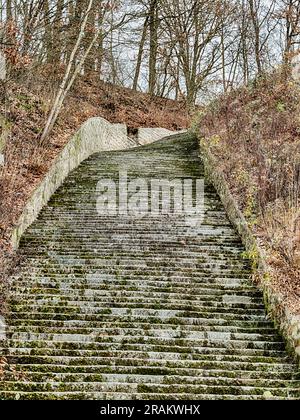 MAUTHAUSEN, AUSTRIA - DECEMBER 4, 2022: A view looking up the Stairs of Death at the Mauthausen concentration camp in Austria. Stock Photo