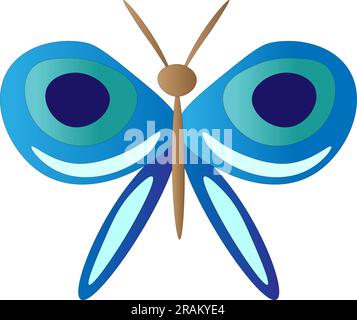 Bright blue butterfly, children's drawing. Vector illustration Stock Vector