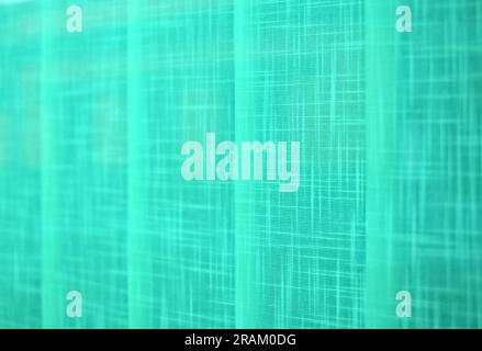 Vertical blinds pattern in pale glass green color, graphic design element for backdrops and backgrounds, selective focus perspective. Stock Photo