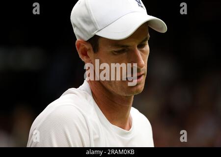 London, UK. 04th July, 2023. 04 July, 2023 - Wimbledon. Great Britain's Andy Murray during first round match against countryman Ryan Peniston at Wimbledon. Credit: Adam Stoltman/Alamy Live News Stock Photo