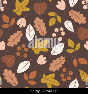 Seasonal leaves seamless pattern. Warm forest color palette. Square repeat pattern design. Vector illustration. Stock Vector