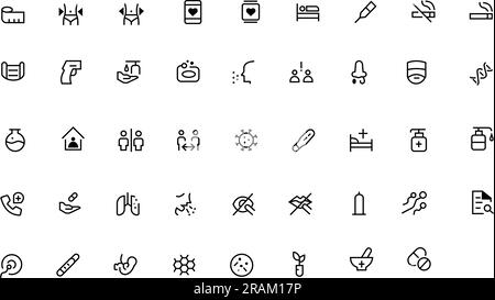 Medical Vector Icons Set. Flat Linear Design Medicine and Healthcare Line Icons, Signs and Symbols Elements for Mobile Concepts and Web Apps. Stock Vector