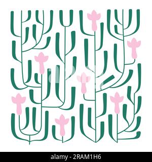 Trendy botanical design with bold foliage, flowers, twigs. Vector abstract trendy flower poster. Stock Vector