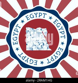 Egypt Badge. Round logo of country with triangular mesh map and radial rays. EPS10 Vector. Stock Vector