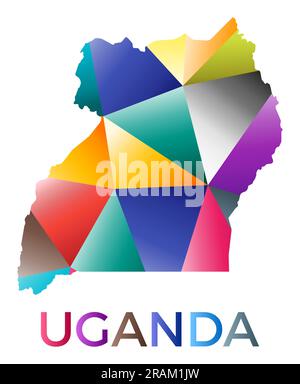 Bright colored Uganda shape. Multicolor geometric style country logo. Modern trendy design. Neat vector illustration. Stock Vector