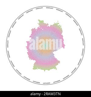 Germany round logo. Digital style shape of Germany in dotted circle with country name. Tech icon of the country with gradiented dots. Stock Vector