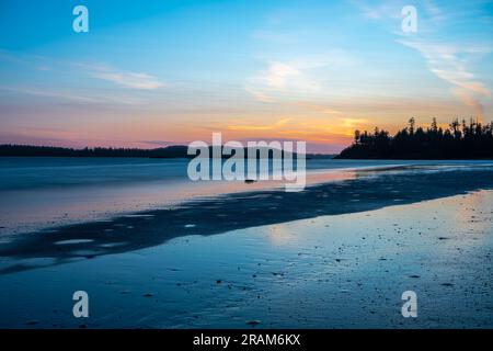 Sunset at Mackenzie Beach at Tofino on Vancouver Island Stock Photo