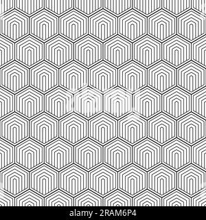 Geometric seamless pattern. Repeating hexagon lattice. Repeated black line isolated on white background. Modern honey design for prints. Repeat Stock Vector