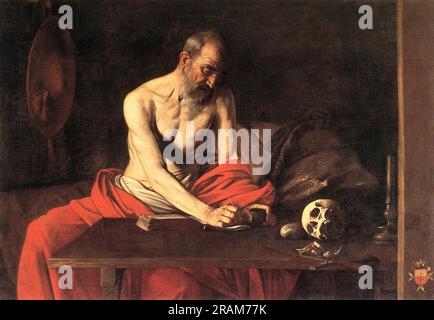 Saint Jerome Writing 1607 by Caravaggio Stock Photo